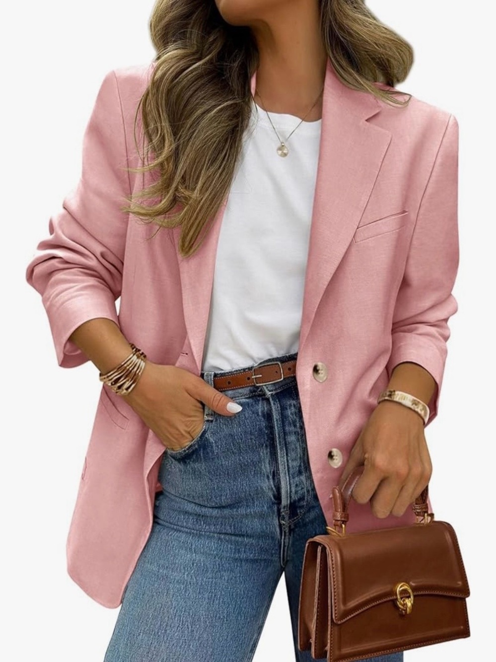 Pretty Garden Women's Pink Blazer Jacket - Chic Single-Breasted Coat